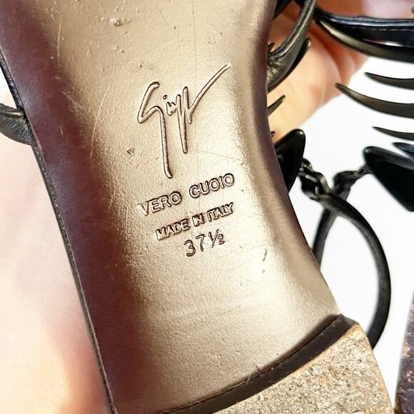 Giuseppe Zanotti Black Leather Fishbone Flat Ankle Strap Sandals IT 37.5 - Picture 12 of 12